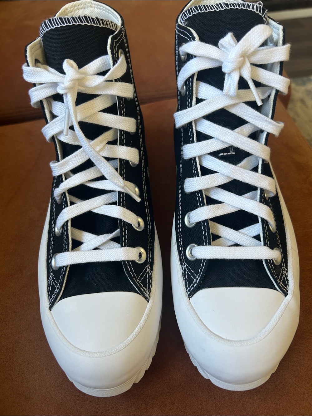 Black High-Top Canvas Platform Sneakers with White Accents - Picture 2 of 12